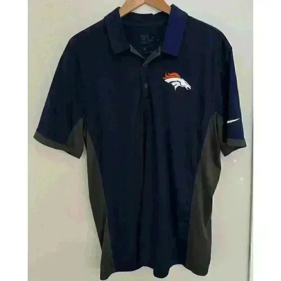 Nike NFL Broncos Men’s Polo size L Dry Fit Team Apparel Blue with Gray Denver - Picture 1 of 6